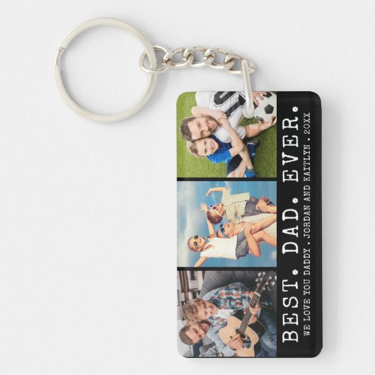 Moderne BESTE DAD EVER 3-foto's op maat Sleutelhanger (Voorkant)
