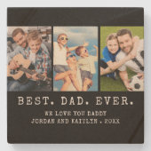 Moderne BESTE DAD EVER 3-foto's op maat Stenen Onderzetter (Voorkant)