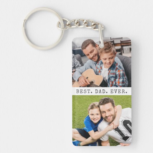 Moderne BESTE DAD OOIT 2 foto's gepersonaliseerd Sleutelhanger (Voorkant)
