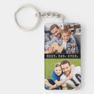 Moderne BESTE DAD OOIT 2 foto's gepersonaliseerd Sleutelhanger