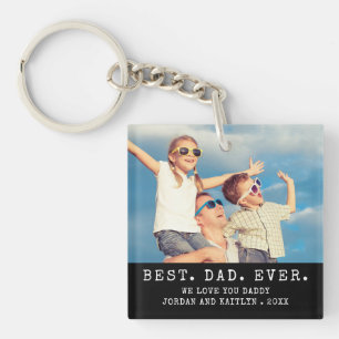 Moderne BESTE DAD OOIT 2 foto's gepersonaliseerd Sleutelhanger