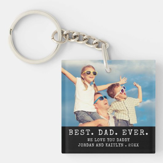 Moderne BESTE DAD OOIT 2 foto's gepersonaliseerd Sleutelhanger (Voorkant)