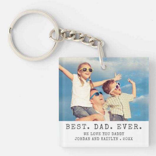 Moderne BESTE DAD OOIT 2 foto's gepersonaliseerd Sleutelhanger (Voorkant)