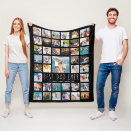 Moderne BESTE DAD OOIT 41 Photo Collage Zwart Fleece Deken