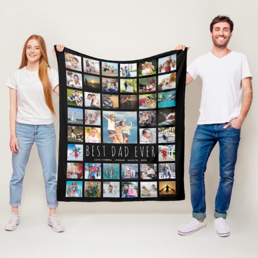 Moderne BESTE DAD OOIT 41 Photo Collage Zwart Fleece Deken (In situ)