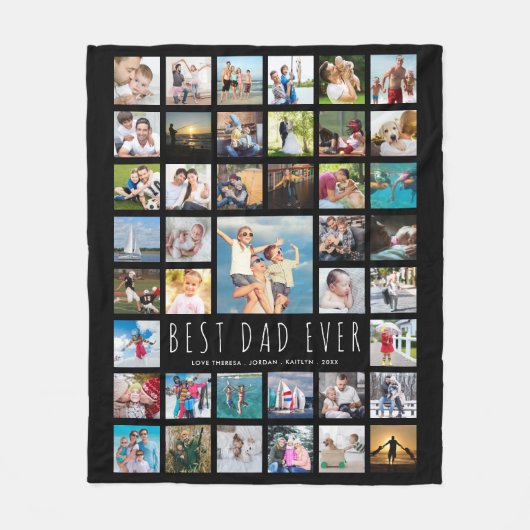 Moderne BESTE DAD OOIT 41 Photo Collage Zwart Fleece Deken (Voorkant)