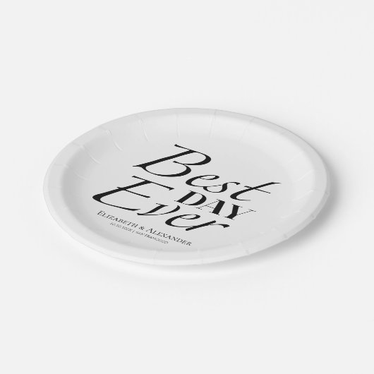 Moderne beste dag ooit | Zwart-wit bruiloft Papieren Bordje (Gekanteld)