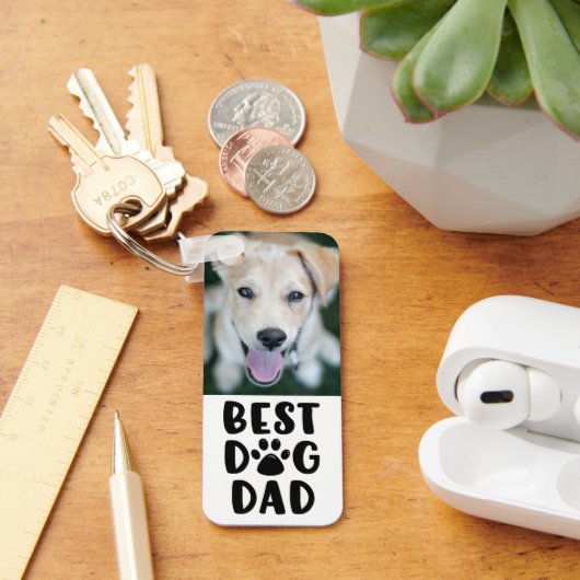 Moderne BESTE DOG DAD Paw Prins 2 Foto's Naam Sleutelhanger (Bureau)