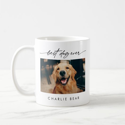 Moderne Beste Hond Ooit Foto Handgeschreven Script Koffiemok (Links)
