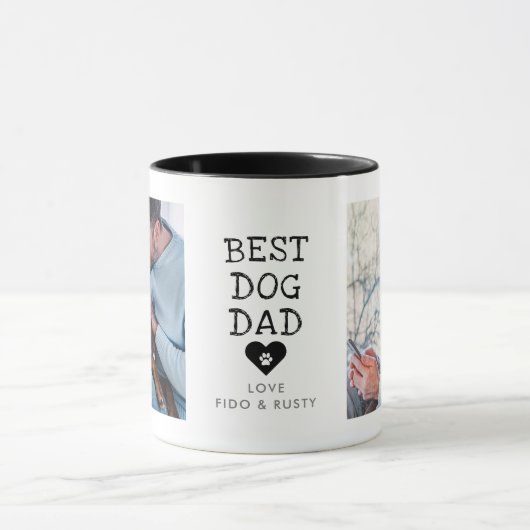 Moderne "Beste Hond Pap" Poot In Hart 2-foto Mok (Midden)