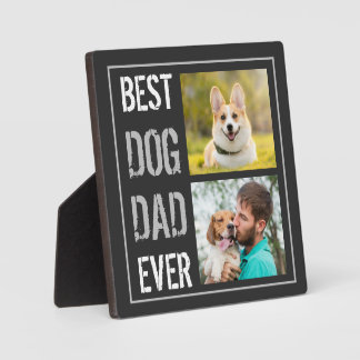 Moderne beste hond papa ooit 2 foto collage grijs fotoplaat