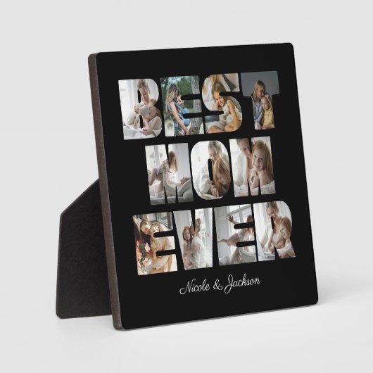 Moderne beste mam ooit 11 foto's collage zwart fotoplaat (Voorkant)