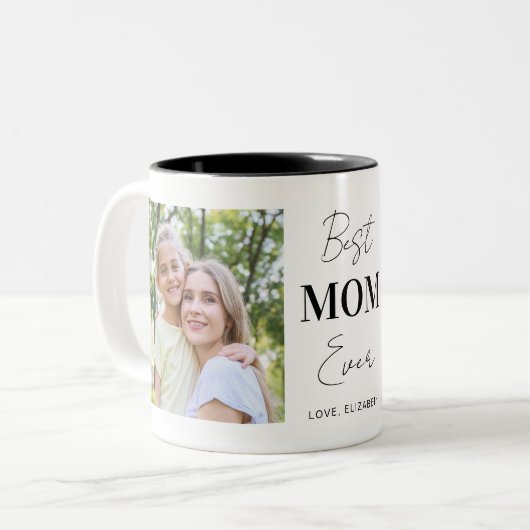 Moderne beste mam ooit 2 Foto-collage gepersonalis Tweekleurige Koffiemok (Voorkant links)