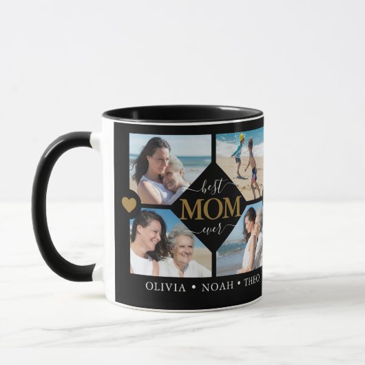 Moderne Beste Mam Ooit Fotocollage Namen Zwart Mok (Links)