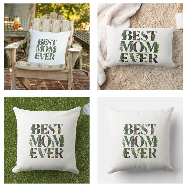 Moderne beste moeder ooit Schattigee bloemen en gr Kussen (Modern Best Mom Ever Cute Flowers And Green Plants pillow)