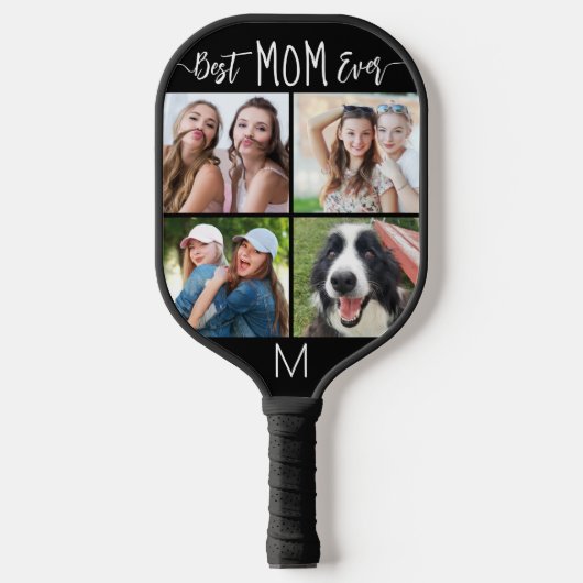 Moderne BESTE MOM EVER 4-fotoMonogram Uw kleur Pickleball Paddle (Voorkant)