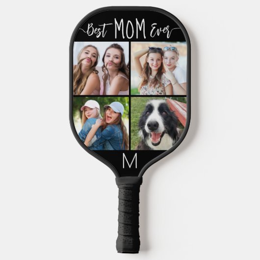 Moderne BESTE MOM EVER 4-fotoMonogram Uw kleur Pickleball Paddle (Achterkant)