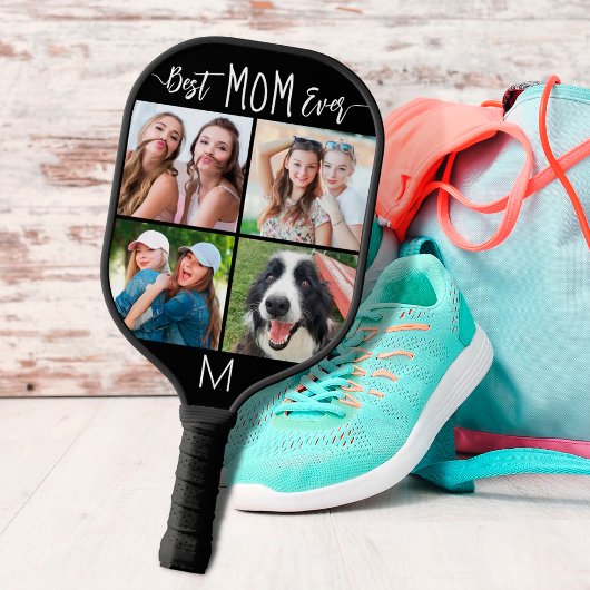 Moderne BESTE MOM EVER 4-fotoMonogram Uw kleur Pickleball Paddle