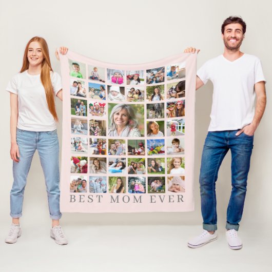 Moderne BESTE MOM OOIT 39 Photo Collage Roze Grijs Fleece Deken (In situ)