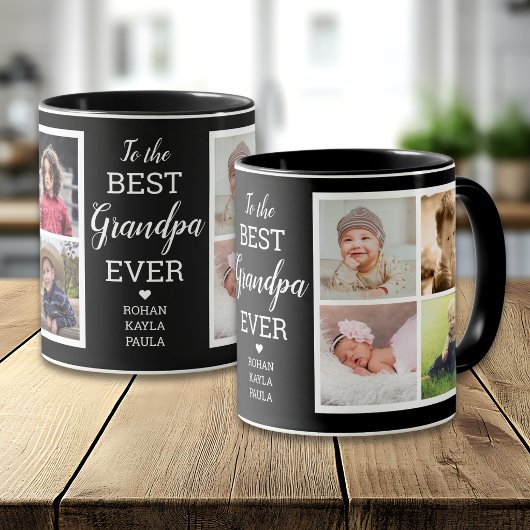 Moderne Beste Opa Ooit 8 Fotocollage Zwart Mok