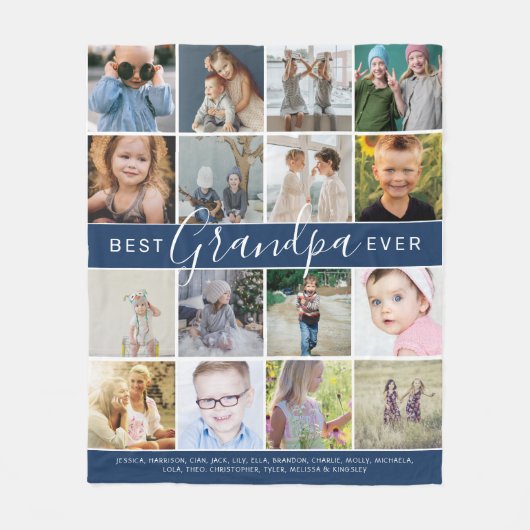 Moderne beste opa ooit fotocollage & namen fleece deken (Voorkant)