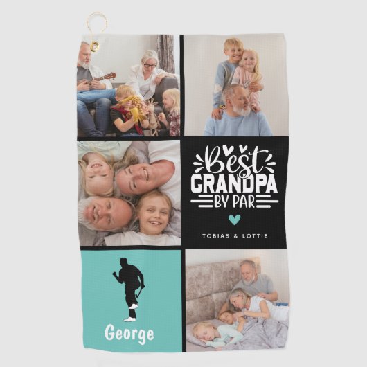 Moderne beste opa van Par Photo Collage Gift Golfhanddoek (Voorkant)