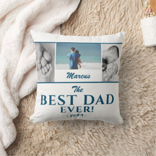 Moderne Beste Papa Blauwe Vaderdag 3 Foto Collage Kussen