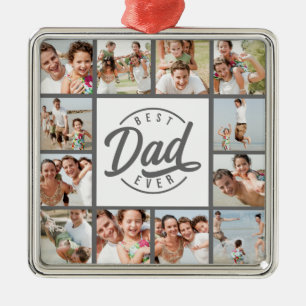 Moderne Beste Papa Ooit 12 Fotocollage Metalen Ornament