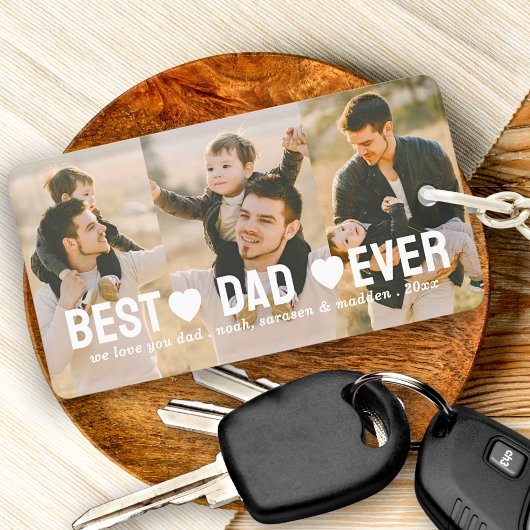 Moderne Beste Papa Ooit 3 Foto Collage Harten Cust Sleutelhanger