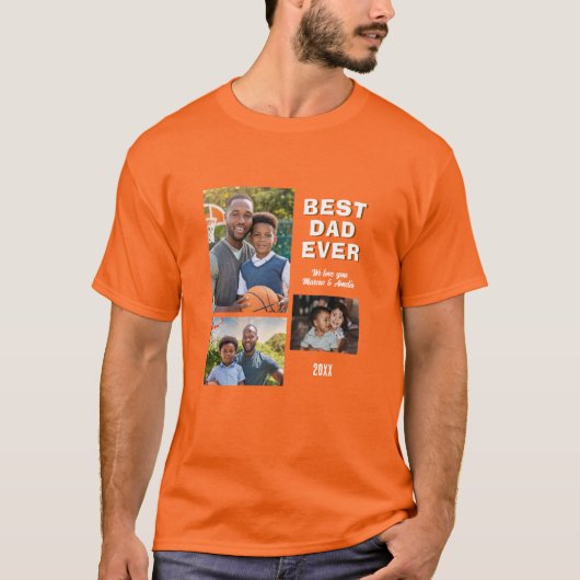 Moderne Beste Papa Ooit 3 Foto Collage Vaderdag T-shirt (Voorkant)