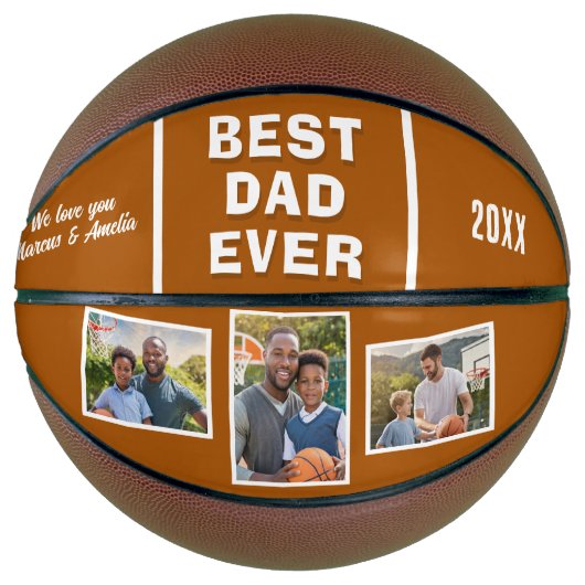 Moderne beste papa ooit 3 fotocollage Vaderdag Basketbal (Voorkant)