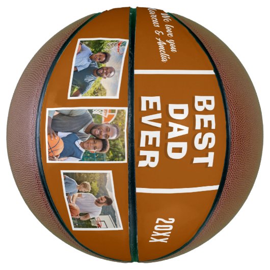 Moderne beste papa ooit 3 fotocollage Vaderdag Basketbal (Verticaal)