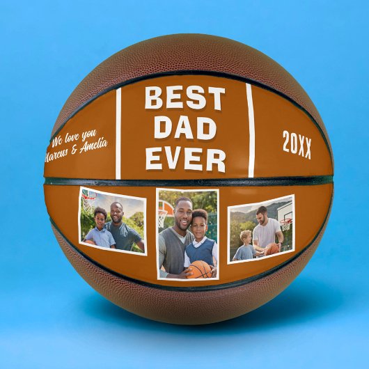 Moderne beste papa ooit 3 fotocollage Vaderdag Basketbal