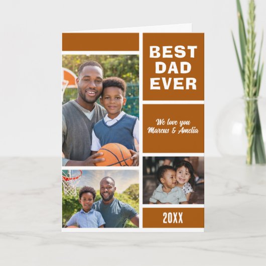 Moderne beste papa ooit 3 fotocollage Vaderdag Feestdagen Kaart (Voorkant)