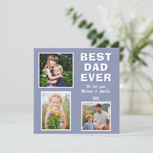 Moderne beste papa ooit 3 fotocollage Vaderdag Feestdagenkaart (Staand voorkant)