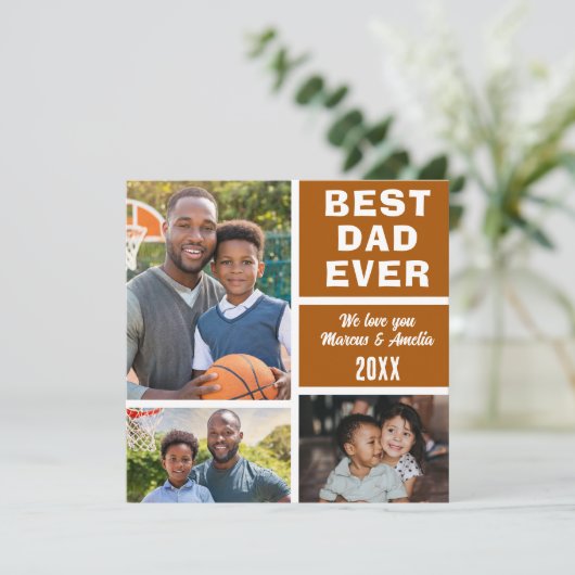 Moderne beste papa ooit 3 fotocollage Vaderdag Feestdagenkaart (Staand voorkant)