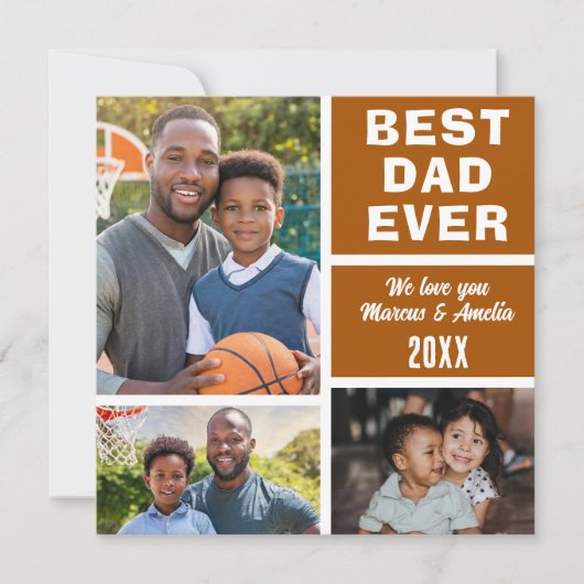 Moderne beste papa ooit 3 fotocollage Vaderdag Feestdagenkaart (Voorkant)