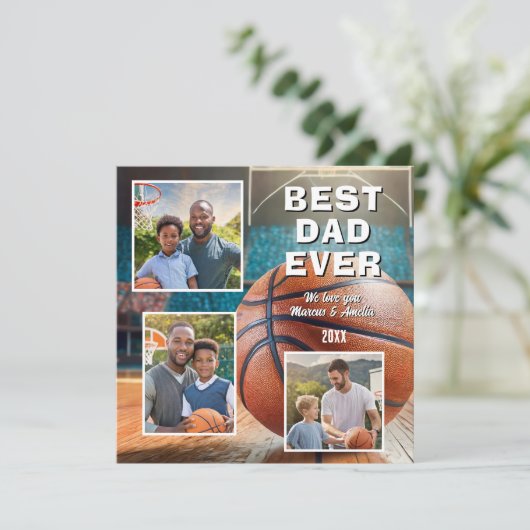 Moderne beste papa ooit 3 fotocollage Vaderdag Feestdagenkaart (Staand voorkant)