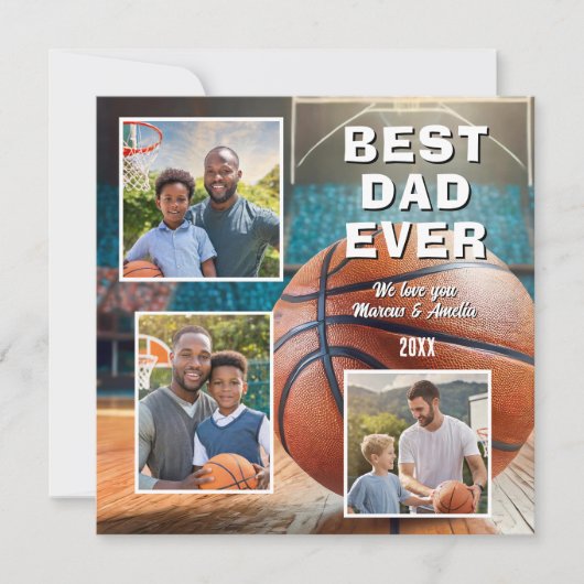 Moderne beste papa ooit 3 fotocollage Vaderdag Feestdagenkaart (Voorkant)