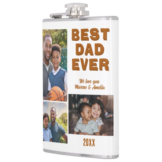 Moderne beste papa ooit 3 fotocollage Vaderdag Heupfles (Links)