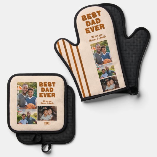 Moderne beste papa ooit 3 fotocollage Vaderdag Ovenwant & Pannenlap Set (Voorkant / Achterkant)