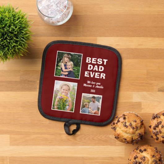 Moderne beste papa ooit 3 fotocollage Vaderdag Pannenlap (Top down)