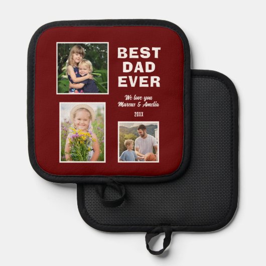 Moderne beste papa ooit 3 fotocollage Vaderdag Pannenlap (Voorkant / Achterkant)