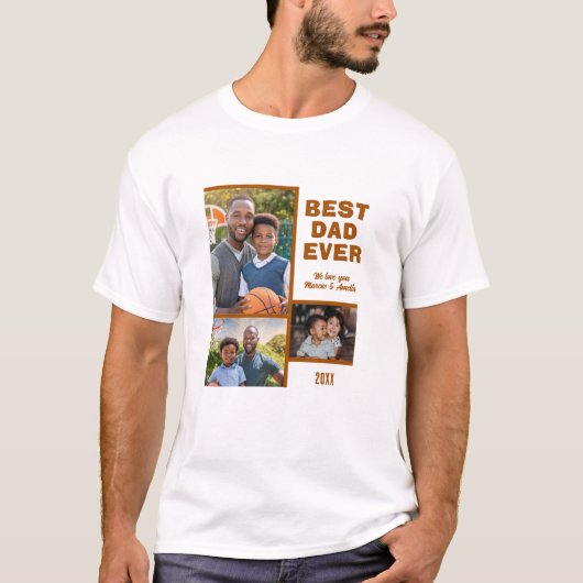 Moderne beste papa ooit 3 fotocollage Vaderdag T-shirt (Voorkant)