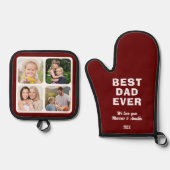 Moderne beste papa ooit 4 fotocollage Vaderdag Ovenwant & Pannenlap Set (Voorkant)