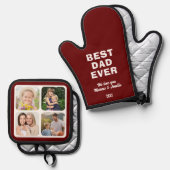 Moderne beste papa ooit 4 fotocollage Vaderdag Ovenwant & Pannenlap Set (Voorkant / Achterkant)