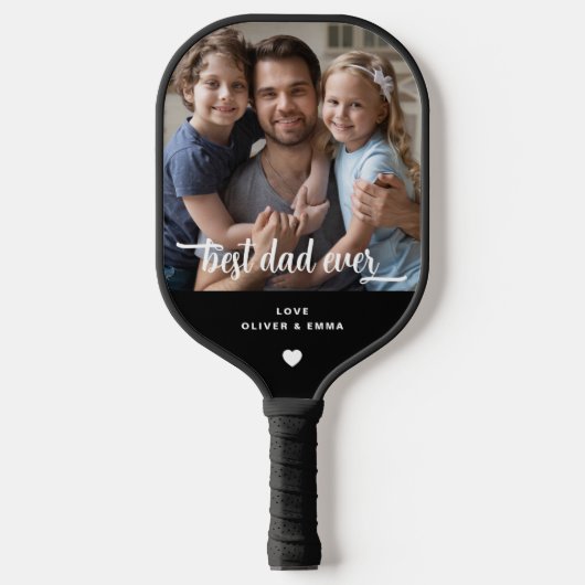 Moderne Beste Papa Ooit Foto Spelend Zwart Pickleball Paddle (Voorkant)