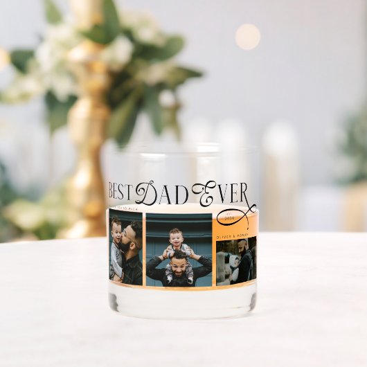 Moderne 'Beste Papa Ooit' Fotocollage Vaderdag Whisky Glas (Insitu (Huwelijk))