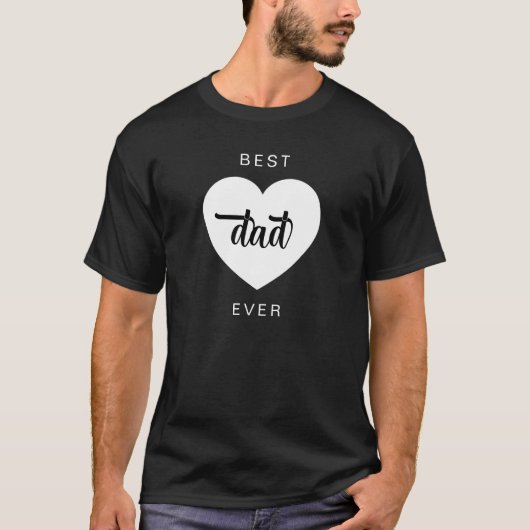 Moderne Beste Papa Ooit Hart Zwart T-shirt (Voorkant)