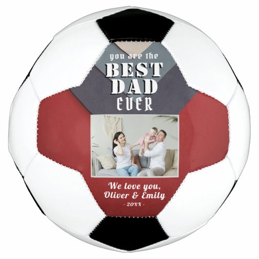 Moderne Beste Papa Rood Blauw Familie Foto  Voetbal (Voorkant)